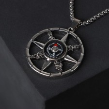 Pompeii-Pompey pendant compass, black color in silver, 70 cm