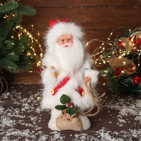 Santa Claus "in a fluffy suit, with a bag" moves, with backlight, 30x19 cm, red