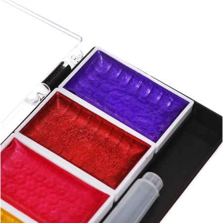 Watercolor paints, mother -of -pearl, + brush, in a plastic box, 8 colors-3
