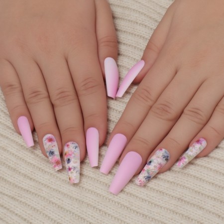 Flowering Nails "Flowers", 12 pcs, with adhesive plates, ballerina shape, multi -colored-8