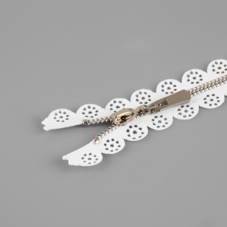 Metal zipper, No. 3, non -proceeding, automatic lock, 30 cm, white/nickel color-1