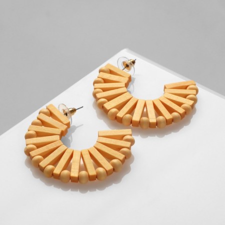 Earrings "Vakanda" style, semicircle, beige color-1