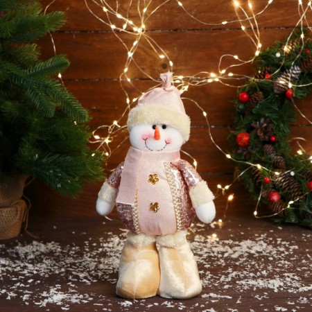 Soft toy "Snowman in a suit with flowers" costs, 13x27 cm, pink