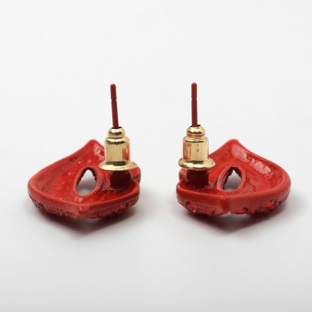 Earrings with rhinestones "Role" lips, red color-5