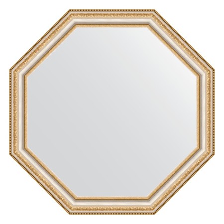 Mirror in the baguette frame, gold beads on silver 60 mm, 66x66 cm