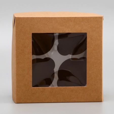 Packaging for 4 cupcake with a window, craft, 16 x 16 x 10 cm-1