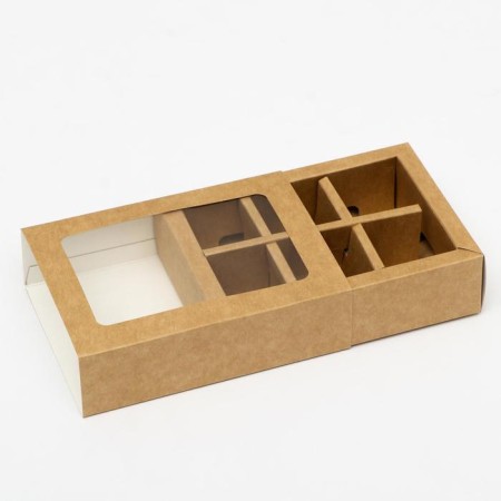 Box for 6 sweets with a window, craft, 13.7 x 9.85 x 3.85 cm-2