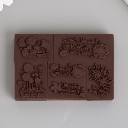 Printing wood, rubber "flow of flowers" set 6 pcs 9.6x6.6x1.6 cm-2