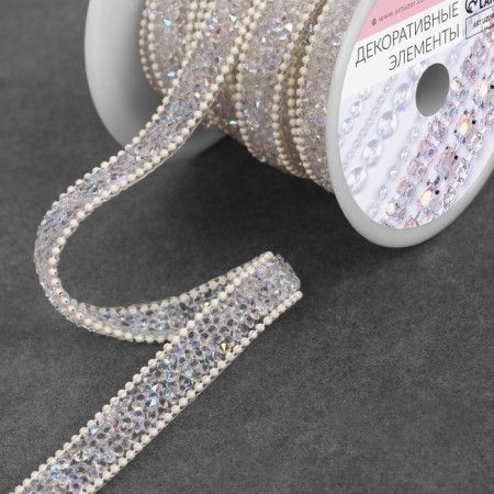 Rhinestones and beads are thermoclayes, width - 10 mm, 4.5 ± 0.5 m, ivory color-1