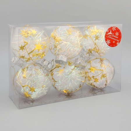 Set of balls plastic D -8 cm, 6 pcs "Ice - tinsel" transparent-1