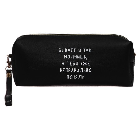 Penal is soft, 1 compartment, 80 x 215 x 50 mm, voluminous, Devente "white in black", artificial leather with a pen, mix-3