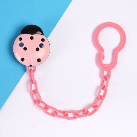 Holder for the nipple - dummy "ladybug", on the chain, pink color-6