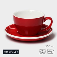 Coffee steam porcelain Magistro Coffee Time, 2 objects: a cup 200 ml, a saucer d = 14.5 cm, red color