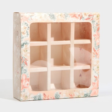 Box for 9 sweets with cells “stylish pink” 14.5 x 14.5 x 3.5 cm, New Year-5