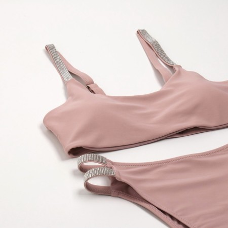 Separate Minaku swimsuit Minaku with rhinestones is beige color, size 48-6