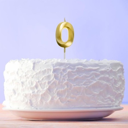 Candle for the cake, number "0", gold.