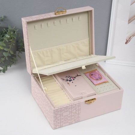Casket to the leatherette to decorations the chest "Piece on sakura. Beige patterns" 26x20x13 cm-3