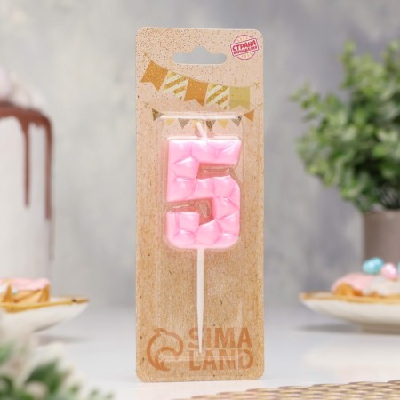 Candle for the cake "ice", the number "5", light pink-1