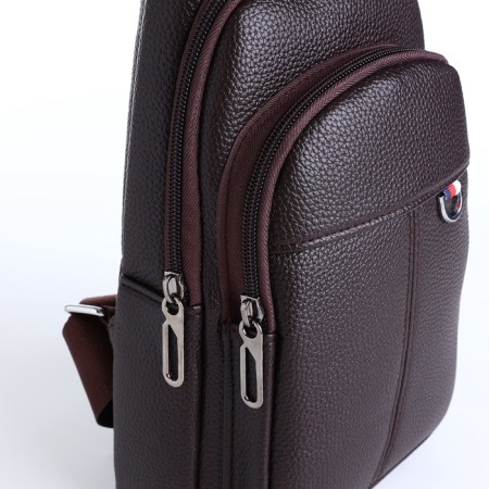 Male sling bag, artificial leather, brown color-4
