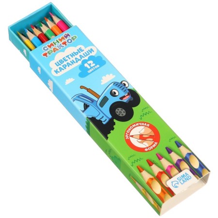 Colored pencils, 12 colors, trihedral, blue tractor-8