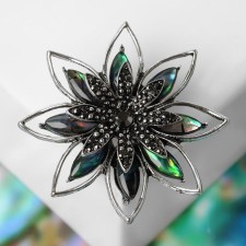 Galiotis brooch-column magnolia, green color in black silver