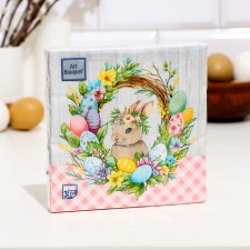 Easter napkins paper art bouquet “Easter wreath with rabbit”, 3 layers, 33x33 cm, 20 pcs