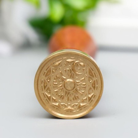Printing for wax with a wooden handle "Sun and month - geometry" 9x2.5x2.5 cm-1