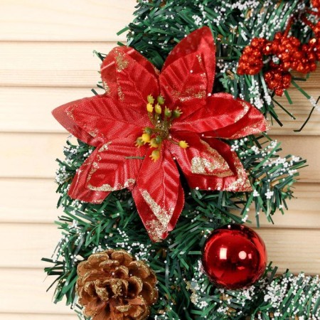 New Year's Wreath D-36 cm "cones" with red flowers-1