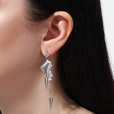 Hanging earrings with rhinestones "Circus" ice floes, white color in silver, 7 cm-3