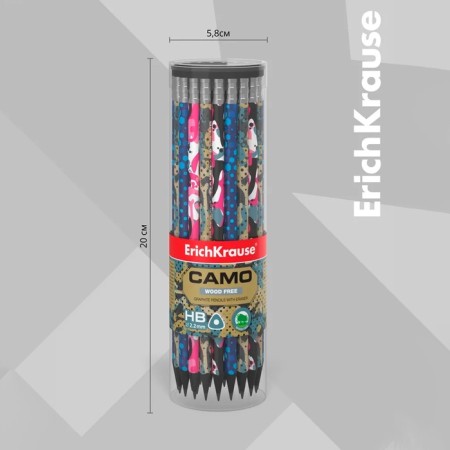 Chernographic pencil with Erichkrause "Camo", HB, Grifel D = 2.2 mm, plastic, three -sided in a tube, mix-5