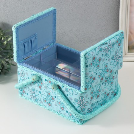 Casket for needlework "Butterflies and flowers on blue" 19x26x14.5 cm-3