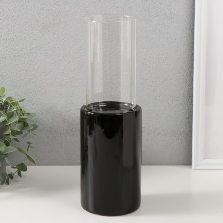 Ceramics candlestick, glass for 1 candle "chrome" d = 7.5 cm black 9.2x9.2x29.5 cm-1
