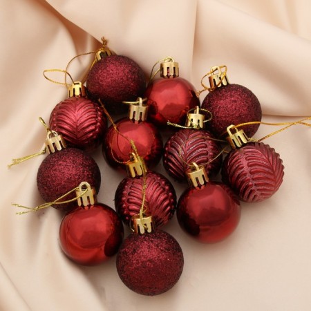Set of balls plastic D-4 cm, 12 pcs "New Year's branches" burgundy