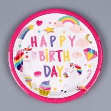 Paper plate “Happy Birthday”, unicorn, in a set of 6 pcs.