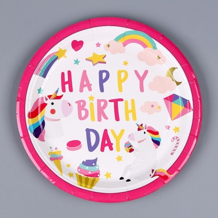 Paper plate “Happy Birthday”, unicorn, in a set of 6 pcs.