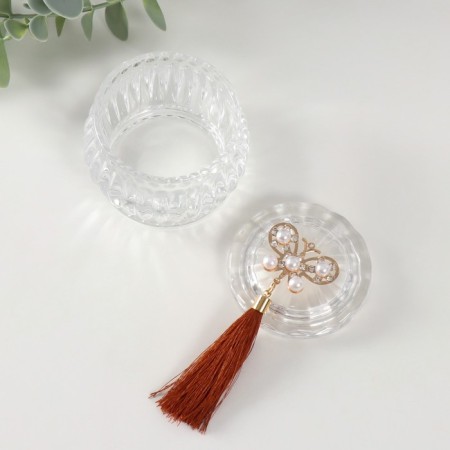 Casket glass "Pearl Butterfly" with a brush 7x7x7 cm-3