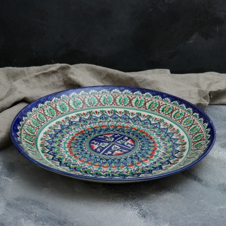 Lryagan Round Rishtan Ceramics, 41cm, brown-blue ornament
