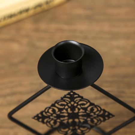 Summary Metal for 1 candle "Two rhombus with a pattern" Black 14.5x11.5x8 cm-4