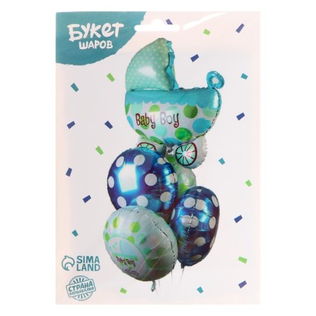 Bouquet of balls “Birth of a boy”, stroller, foil, set of 5 pcs.-1