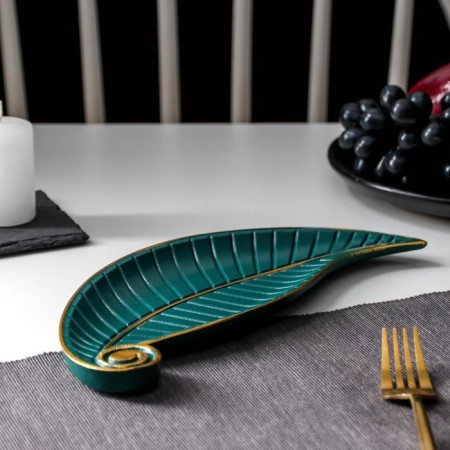 Divine Fruit dish "Vintage sheet", 27 × 10.5 × 1.5 cm, green color-1