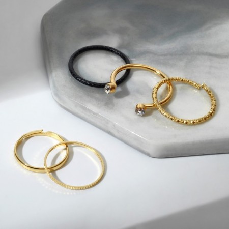 Ring set 5 pieces "perfect fingers" sophistication, white color in black and golden metal-2