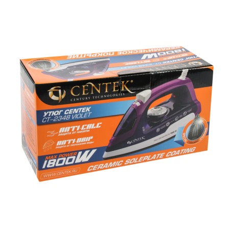 Iron CENTEK CT-2348, 1300-1800 watts, ceramic soles, 200 ml, purple-5