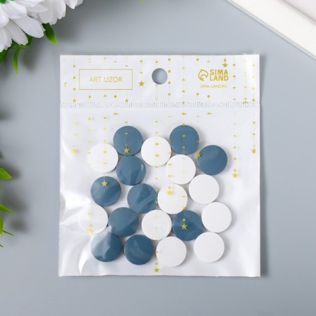 Beads for creativity wood "flat circle" set of 20 pcs white, gray-blue 0.4x1.5x1.5 cm-4