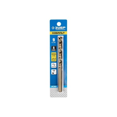Bison drill, steel P6M5K5, cylindrical shank, 9 x 125 mm, class A-1