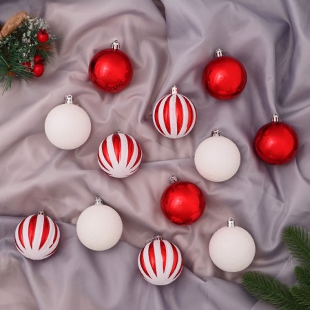 Set of balls plastic D-6 cm, 12 pcs "Agnet" stripes, red-white