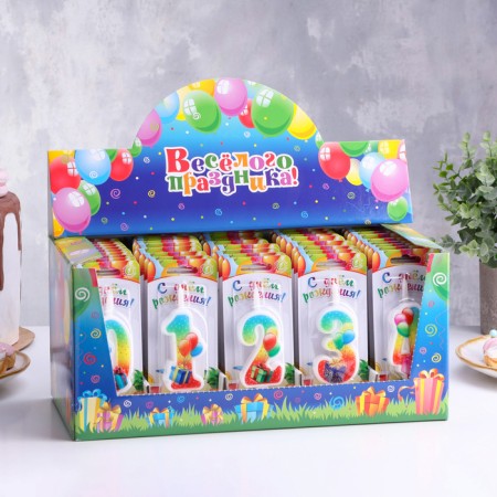 Show Box with candles for the cake numbers "with a gift", 10.2 cm, 50 pieces