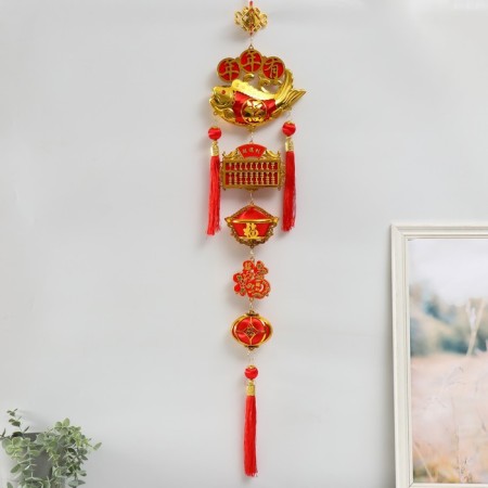 Plastic suspension, textiles "Fish Yu and scores - for wealth" 20x100 cm