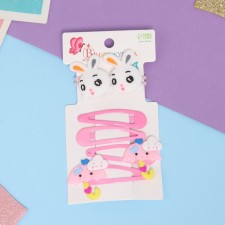Shirley hair set (2 elastic bands 5 cm, 4 invisibility 5.5 cm) bunny, pink