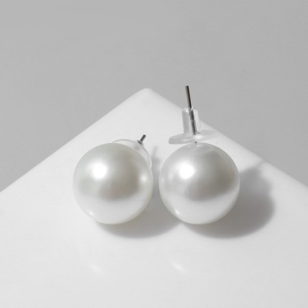 Earrings with pearls "Bride" beads d = 1.5, white color-1