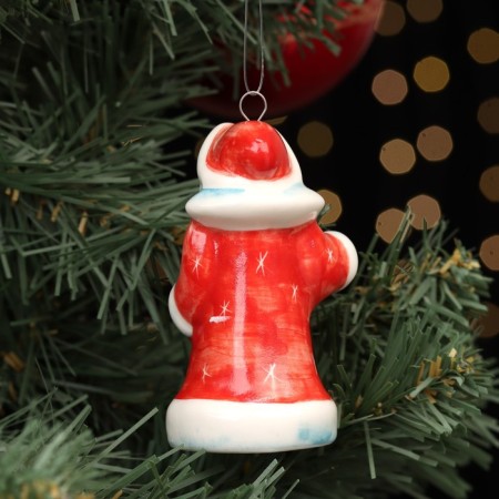 Fir -tree porcelain toy "Santa Claus", red fur coat, 8.5 cm-2